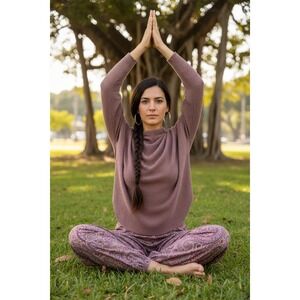Funnel Neck Mauve Ribbed Pullover by Gentle Fawn XS Yoga Athleisure Softgirl